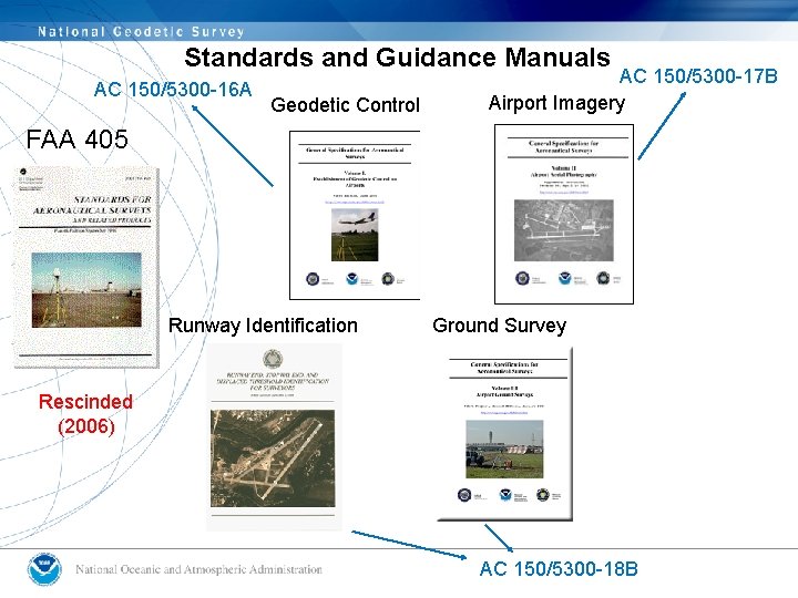 Standards and Guidance Manuals AC 150/5300 -16 A Geodetic Control AC 150/5300 -17 B