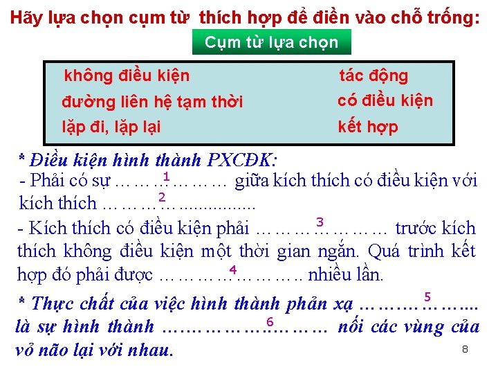 Hãy lựa chọn cụm từ thích hợp để điền vào chỗ trống: Cụm từ