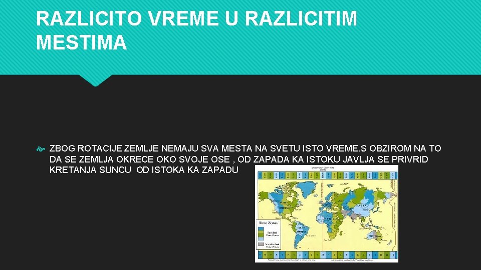 RAZLICITO VREME U RAZLICITIM MESTIMA ZBOG ROTACIJE ZEMLJE NEMAJU SVA MESTA NA SVETU ISTO