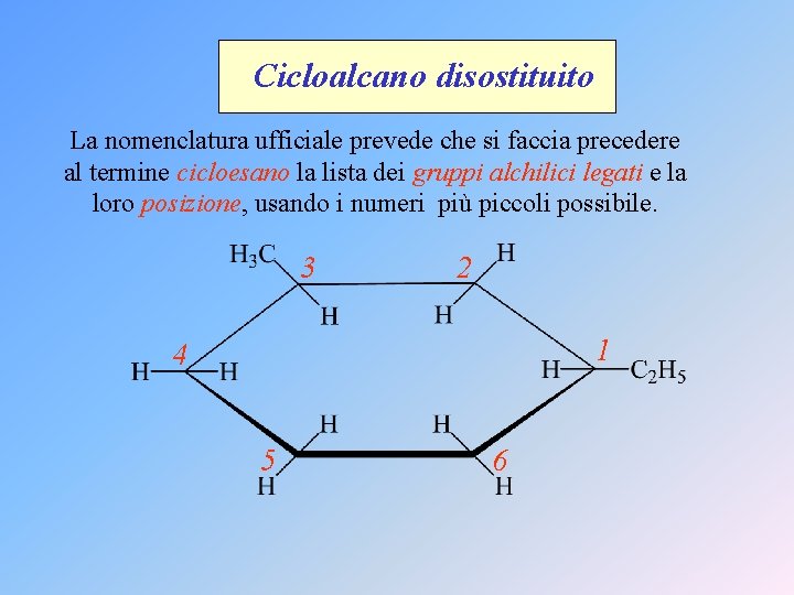 Cicloalcano disostituito La nomenclatura ufficiale prevede che si faccia precedere al termine cicloesano la