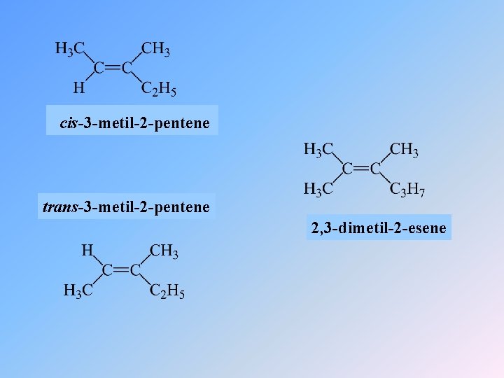 cis-3 -metil-2 -pentene trans-3 -metil-2 -pentene 2, 3 -dimetil-2 -esene 
