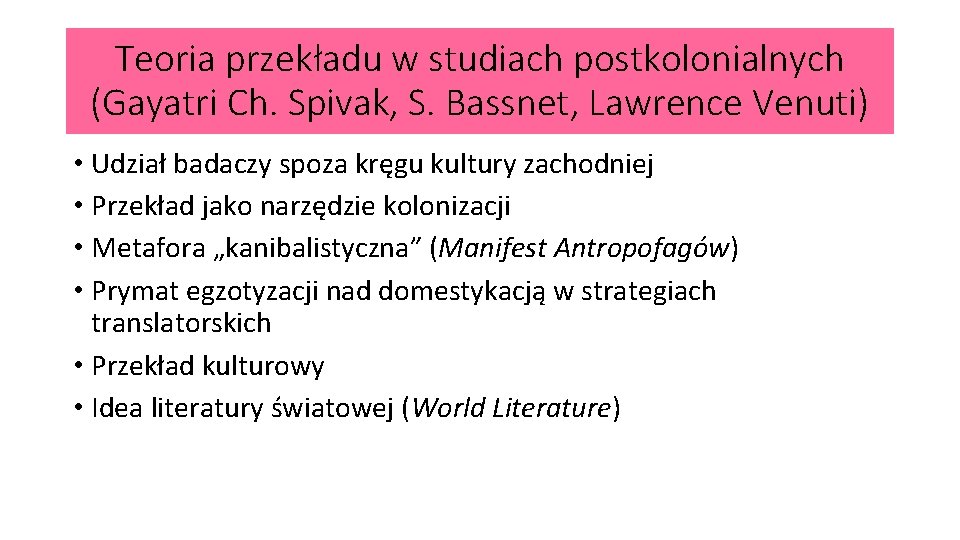 Teoria przekładu w studiach postkolonialnych (Gayatri Ch. Spivak, S. Bassnet, Lawrence Venuti) • Udział