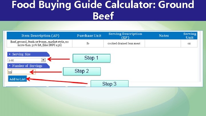 Food Buying Guide Calculator: Ground Beef 