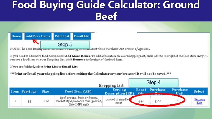 Food Buying Guide Calculator: Ground Beef lb 