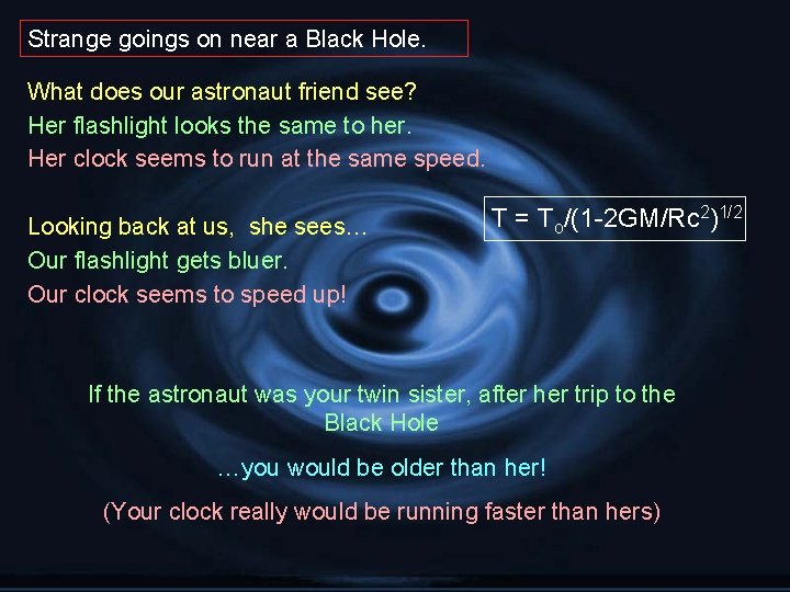 Strange goings on near a Black Hole. What does our astronaut friend see? Her