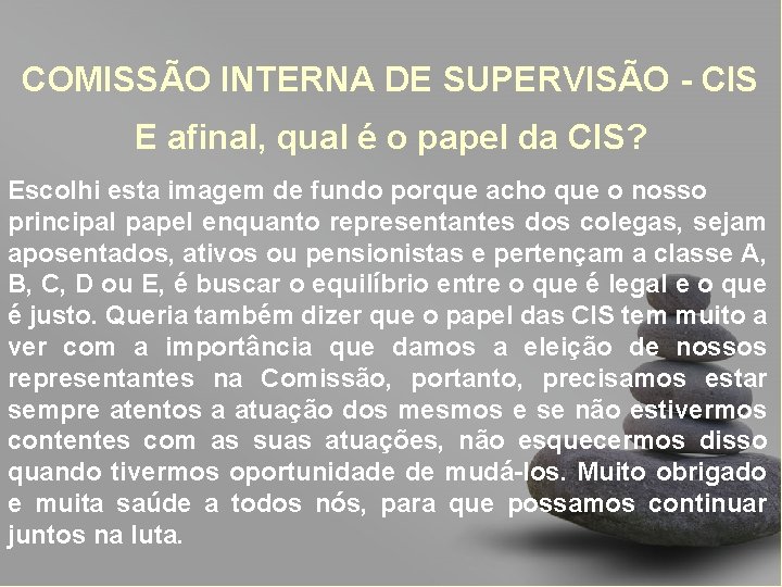 COMISSÃO INTERNA DE SUPERVISÃO - CIS E afinal, qual é o papel da CIS?