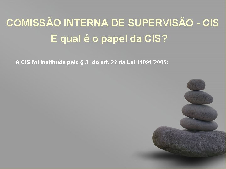 COMISSÃO INTERNA DE SUPERVISÃO - CIS E qual é o papel da CIS? A