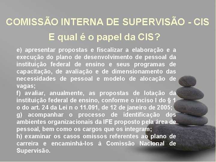 COMISSÃO INTERNA DE SUPERVISÃO - CIS E qual é o papel da CIS? e)