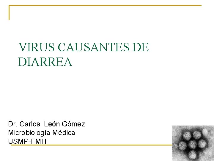 VIRUS CAUSANTES DE DIARREA Dr. Carlos León Gómez Microbiología Médica USMP-FMH 
