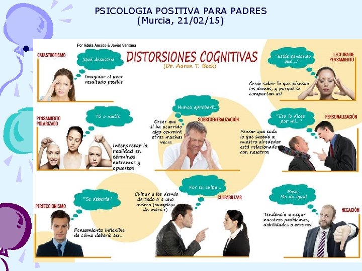 PSICOLOGIA POSITIVA PARA PADRES (Murcia, 21/02/15) • DISTORSIONES COGNITIVAS: 