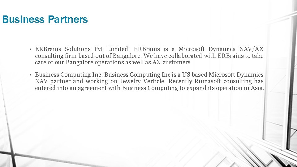 Business Partners • ERBrains Solutions Pvt Limited: ERBrains is a Microsoft Dynamics NAV/AX consulting
