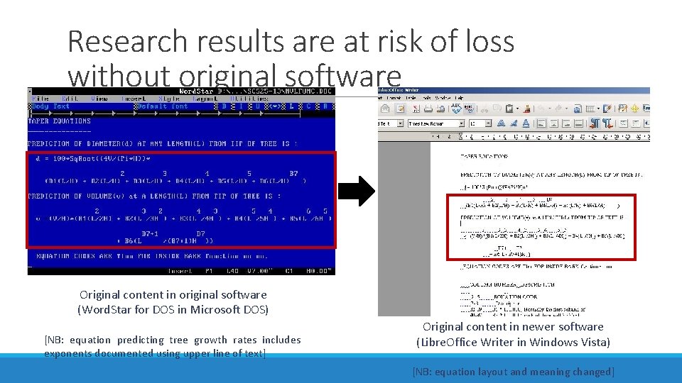 Research results are at risk of loss without original software Original content in original