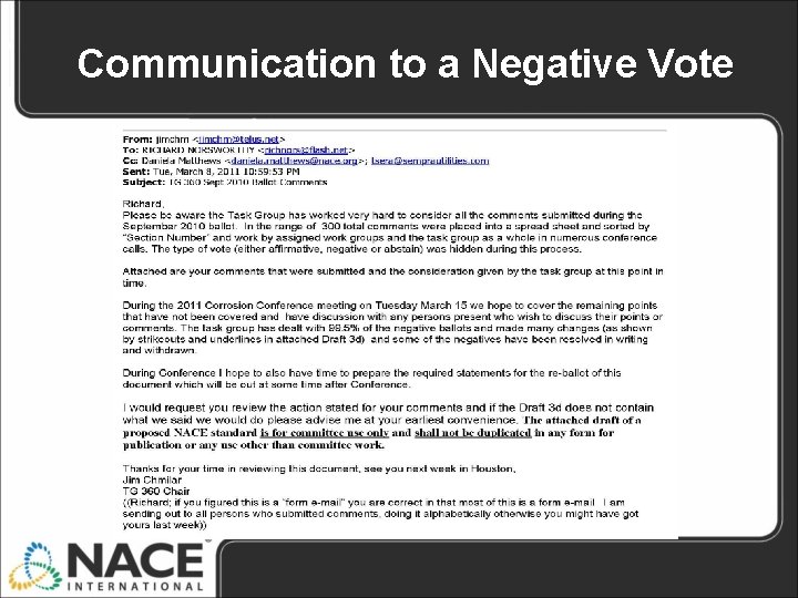 Communication to a Negative Vote Communication to a Negative Vote