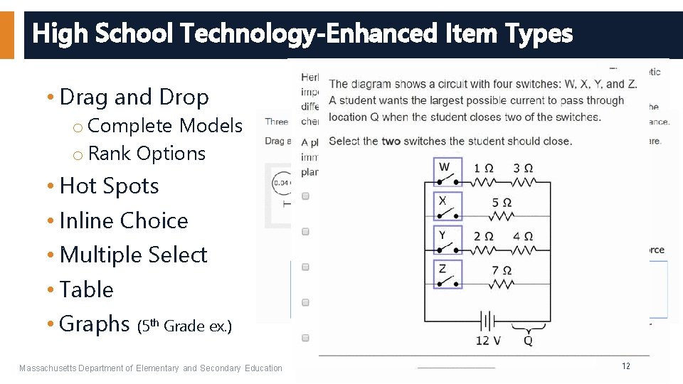 High School Technology-Enhanced Item Types • Drag and Drop o Complete Models o Rank