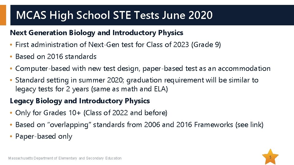 MCAS High School STE Tests June 2020 Next Generation Biology and Introductory Physics •