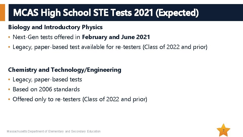 MCAS High School STE Tests 2021 (Expected) Biology and Introductory Physics • Next-Gen tests