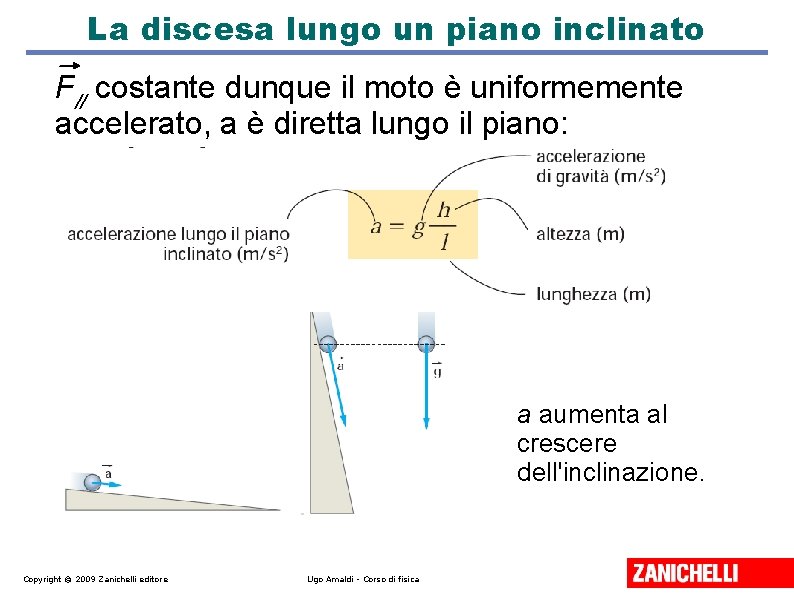 La discesa lungo un piano inclinato F// costante dunque il moto è uniformemente accelerato,