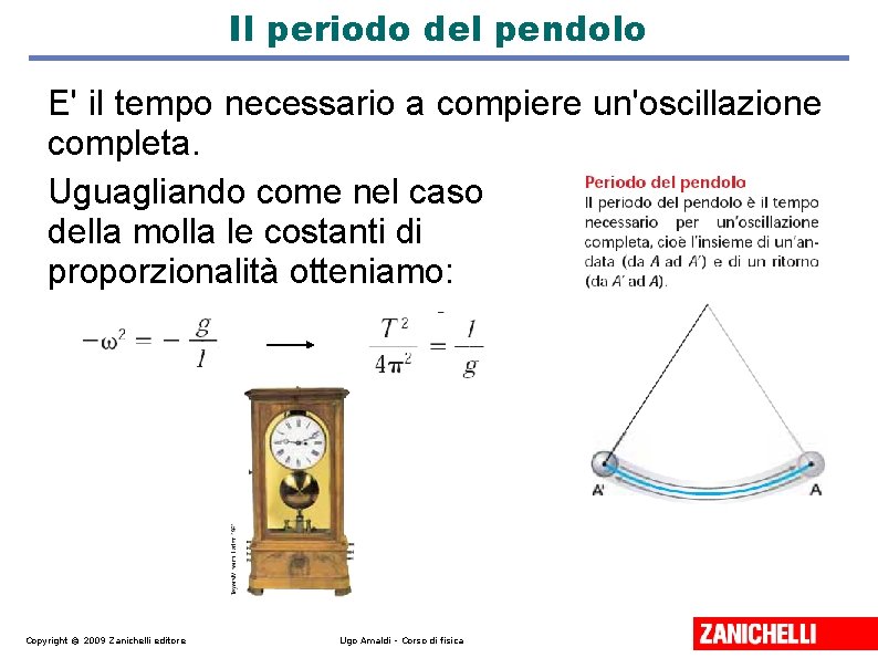 Il periodo del pendolo E' il tempo necessario a compiere un'oscillazione completa. Uguagliando come