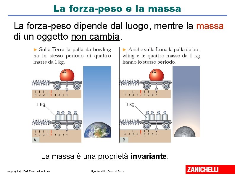 La forza-peso e la massa La forza-peso dipende dal luogo, mentre la massa di