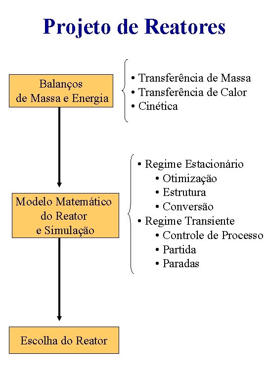 Projeto de Reatores Balanços de Massa e Energia Modelo Matemático do Reator e Simulação