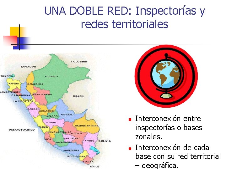 UNA DOBLE RED: Inspectorías y redes territoriales n n Interconexión entre inspectorías o bases UNA DOBLE RED: Inspectorías y redes territoriales n n Interconexión entre inspectorías o bases