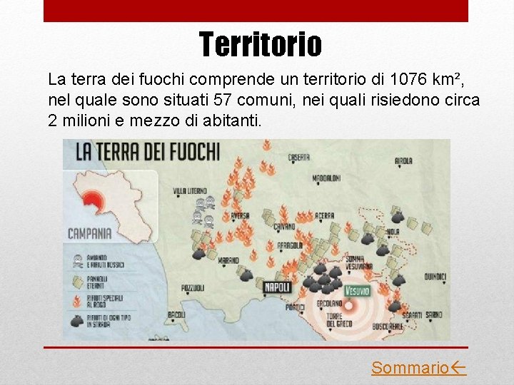 Territorio La terra dei fuochi comprende un territorio di 1076 km², nel quale sono