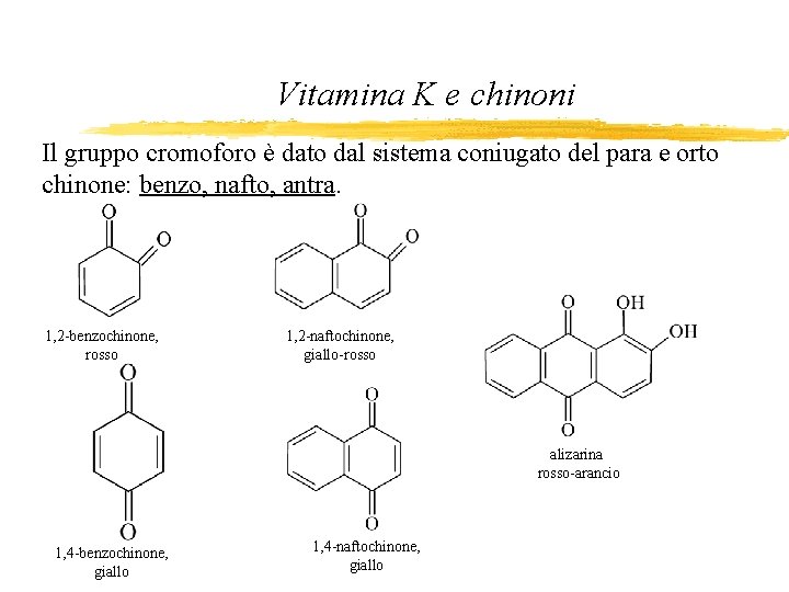 Vitamina K e chinoni Il gruppo cromoforo è dato dal sistema coniugato del para
