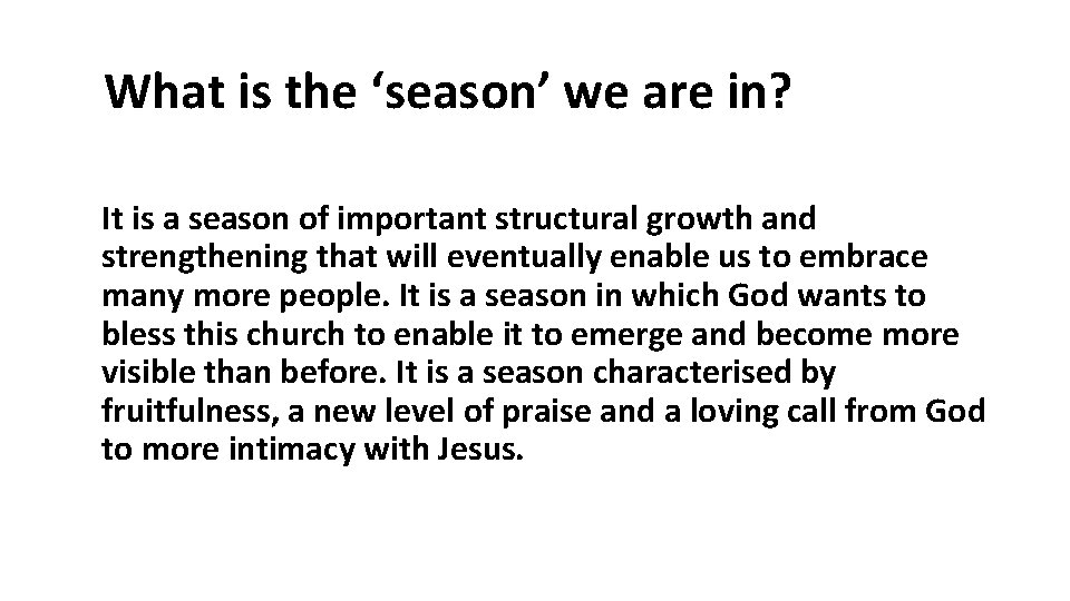What is the ‘season’ we are in? It is a season of important structural