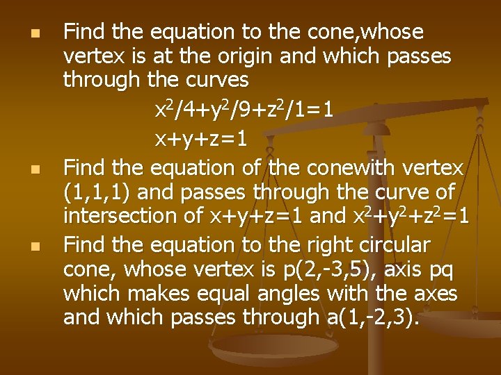 n n n Find the equation to the cone, whose vertex is at the