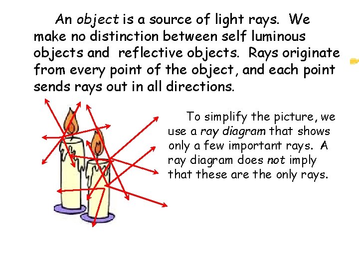 An object is a source of light rays. We make no distinction between self An object is a source of light rays. We make no distinction between self