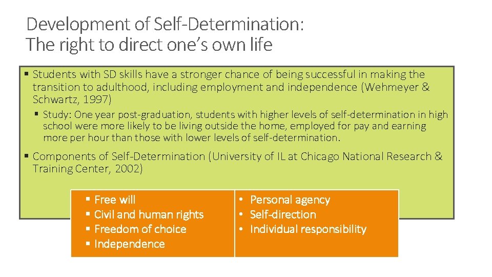 Development of Self-Determination: The right to direct one’s own life § Students with SD