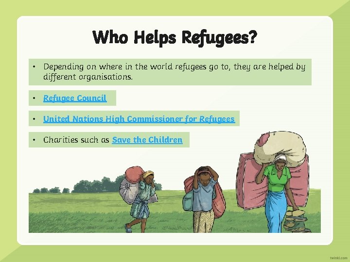 Who Helps Refugees? • Depending on where in the world refugees go to, they