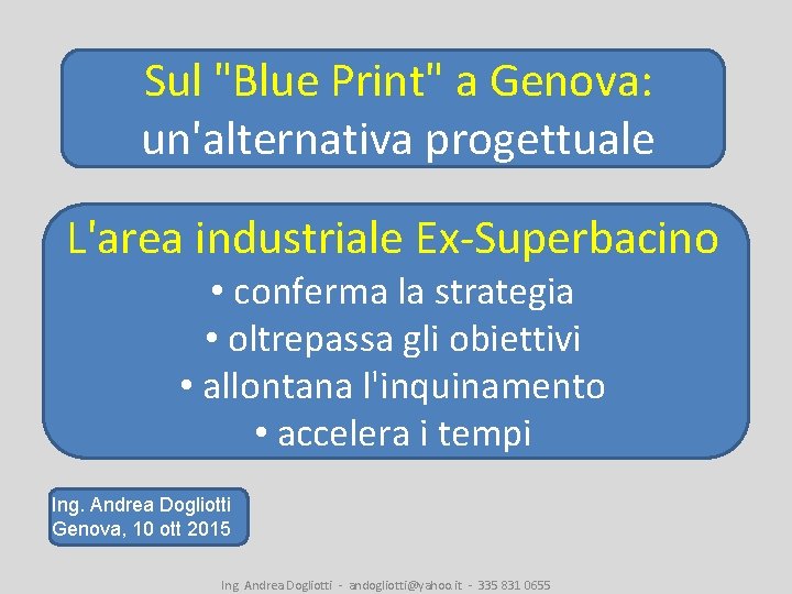 Sul "Blue Print" a Genova: un'alternativa progettuale L'area industriale Ex-Superbacino • conferma la strategia