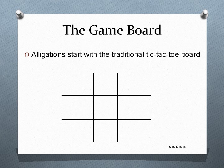 The Game Board O Alligations start with the traditional tic-tac-toe board © 2013 -2015