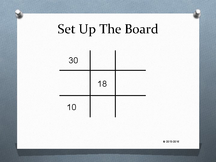 Set Up The Board 30 18 10 © 2013 -2015 