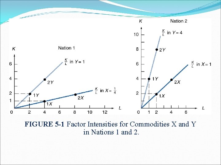FIGURE 5 -1 Factor Intensities for Commodities X and Y in Nations 1 and