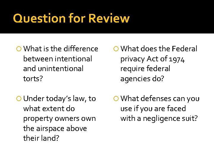 Question for Review What is the difference What does the Federal Under today’s law,