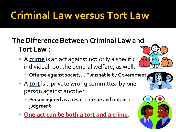 Criminal Law versus Tort Law The Difference Between Criminal Law and Tort Law :