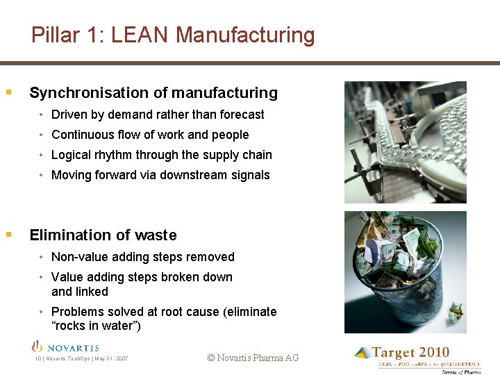 Pillar 1: LEAN Manufacturing § Synchronisation of manufacturing • Driven by demand rather than