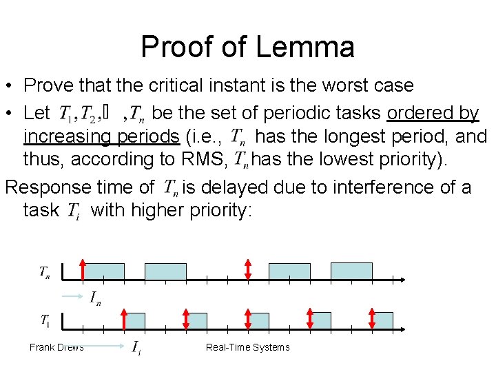 Proof of Lemma • Prove that the critical instant is the worst case • Proof of Lemma • Prove that the critical instant is the worst case •
