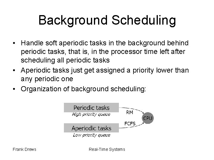 Background Scheduling • Handle soft aperiodic tasks in the background behind periodic tasks, that