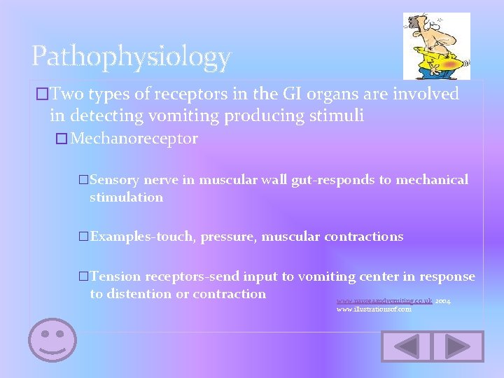 Pathophysiology �Two types of receptors in the GI organs are involved in detecting vomiting
