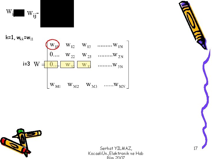 wij wij- k=1, wkk=w 11 i=3 Serhat YILMAZ, KocaeliÜn. , Elektronik ve Hab 17