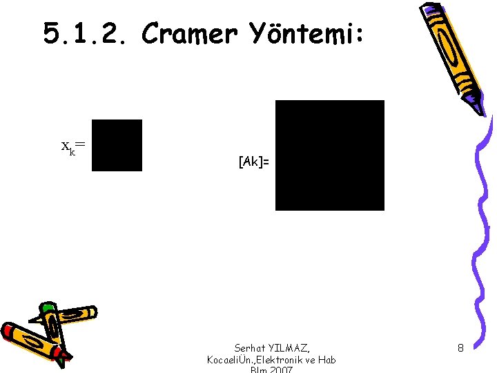 5. 1. 2. Cramer Yöntemi: xk= [Ak]= Serhat YILMAZ, KocaeliÜn. , Elektronik ve Hab