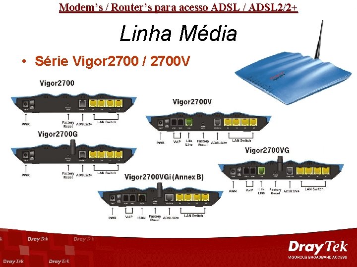 Modem’s / Router’s para acesso ADSL / ADSL 2/2+ Linha Média • Série Vigor
