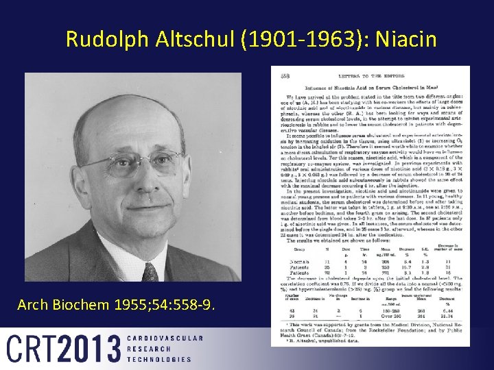 Rudolph Altschul (1901 -1963): Niacin Arch Biochem 1955; 54: 558 -9. 