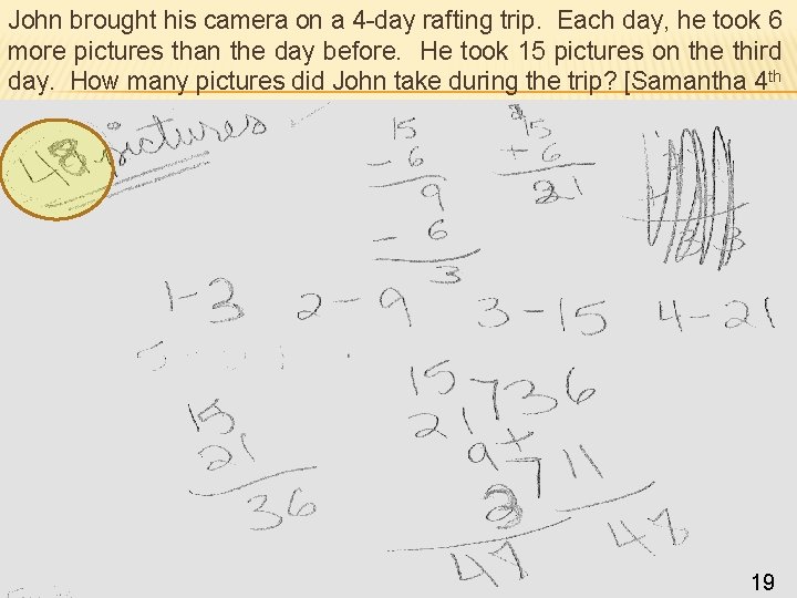 John brought his camera on a 4 -day rafting trip. Each day, he took