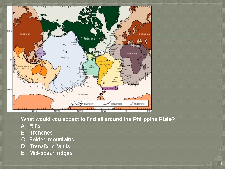 What would you expect to find all around the Philippine Plate? A. Rifts B.