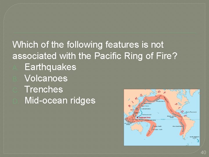 Which of the following features is not associated with the Pacific Ring of Fire?