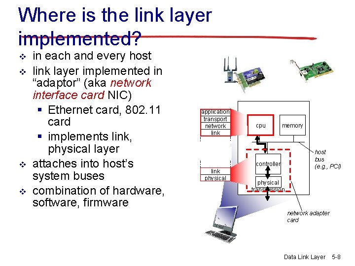 Where is the link layer implemented? v v in each and every host link